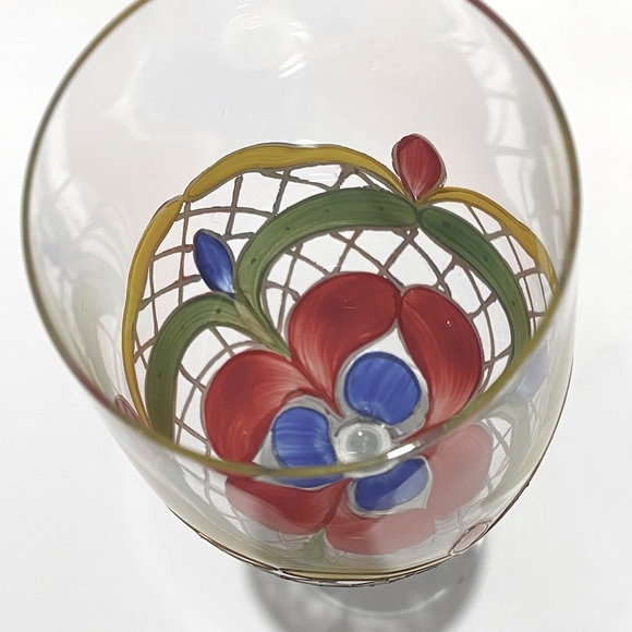 Orleans Romanian Crystal Wine Glasses Colorful Vibrant Hand-Painted Set of 4 - Picture 11 of 13